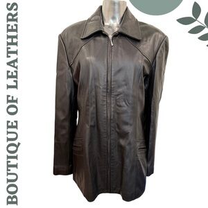 Boutique of Leathers Genuine Black Leather Jacket Zipper Front – Size 14